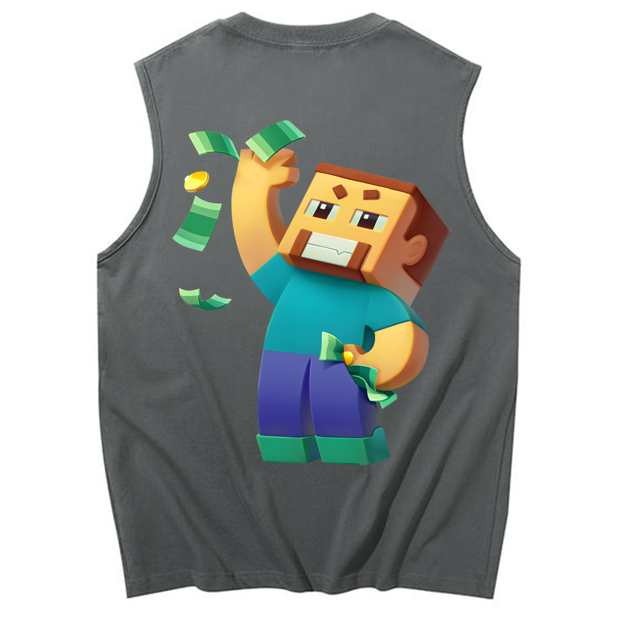 （画像用） マインクラフト ブロックの世界 Minecraft MC Block world コットン100％タンクトップ（背面プリント）